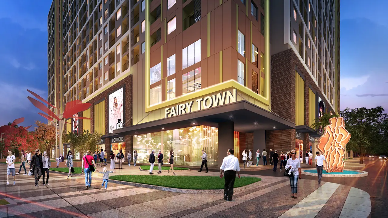 Phối cảnh sảnh chính và khối đế thương mại Fairy Town